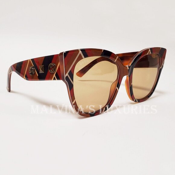 GUCCI SUNGLASSES GG0059 003 CHEVRON LOGO FELINE HEAD SQUARE GG 0059 - Picture 5 of 15